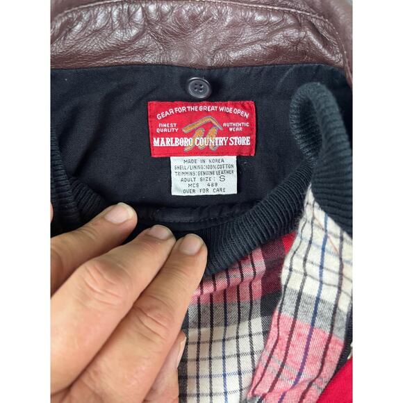 Marlboro Country Store Red Barn Coat Jacket Small Removable Plaid Liner Leather - Picture 4 of 11